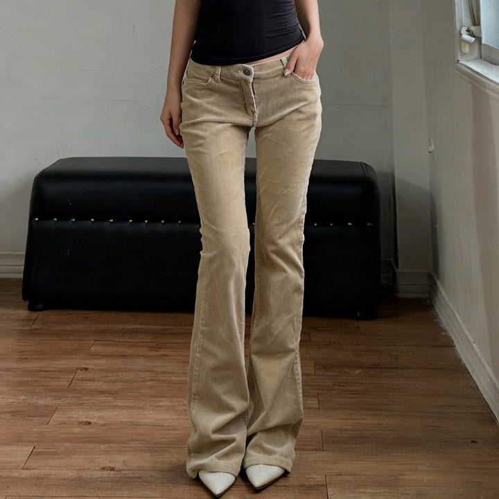 Damen nan Corduroy Schlaghose mit hoher Taille, figurformenden Nähten und weitem Bootcut Echo Archiv