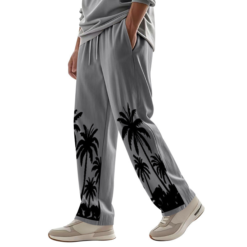 Herren lässige Strandhose mit Palmenmotiv und elastischem Bund Echoarchiv