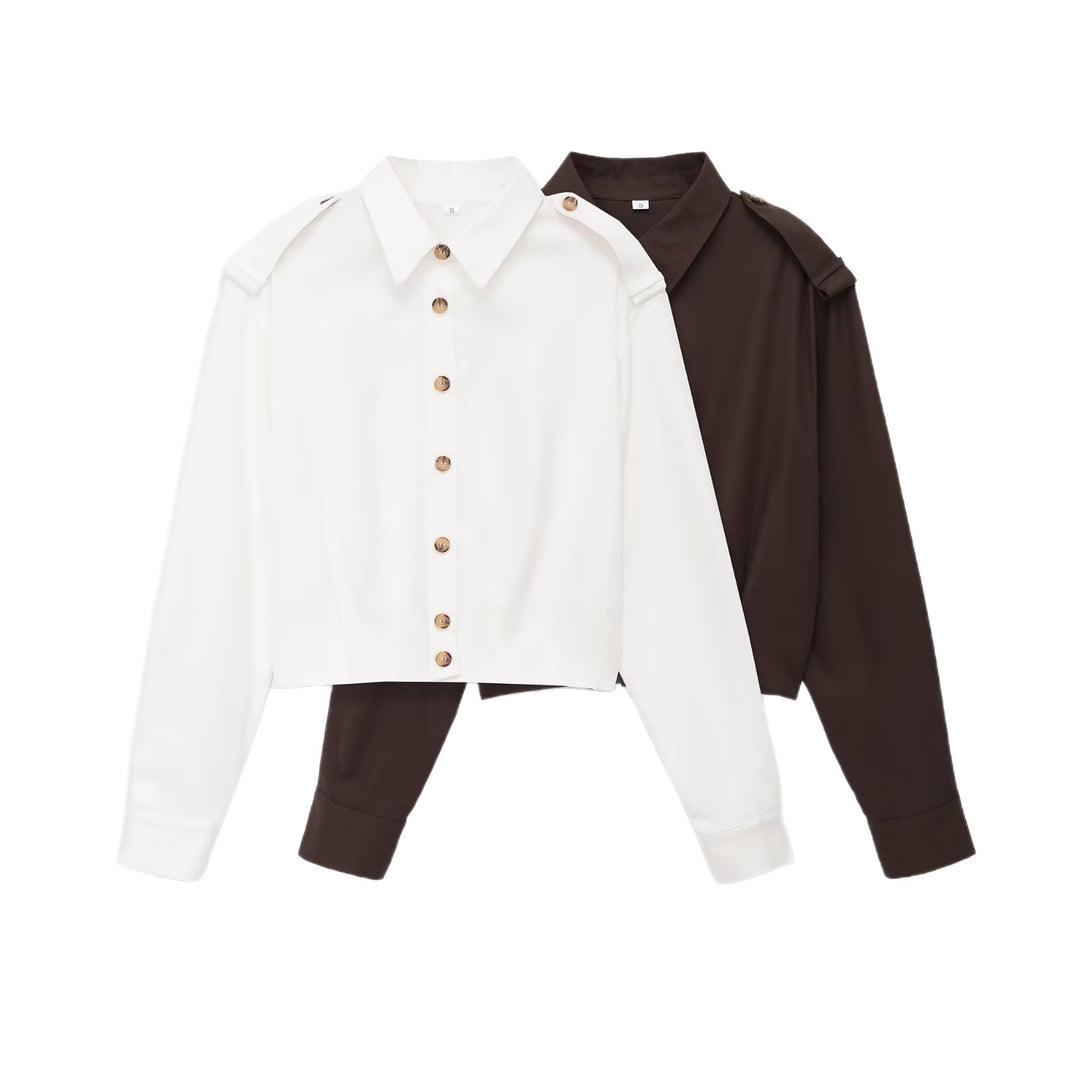 Damen Cropped-Hemdjacke mit Epauletten und taillierenden Abnähern Echoarchiv
