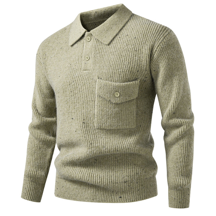 Herren Polokragen-Pullover aus Rippenstrick mit aufgesetzter Brusttasche Echo Archiv