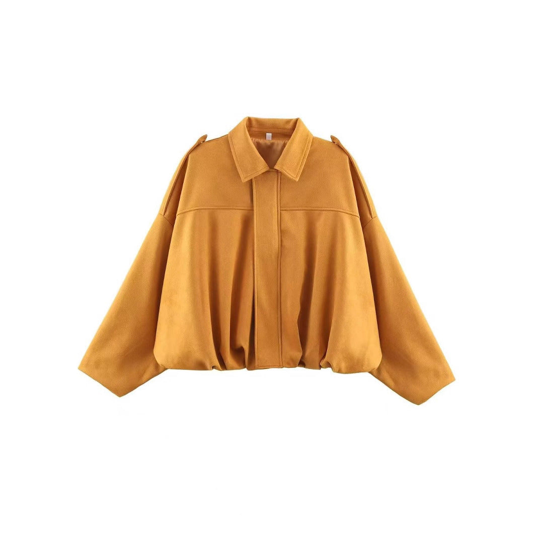 Damen Cropped Boxy‑Übergangsjacke im Wildlederlook mit Epauletten Echoarchiv