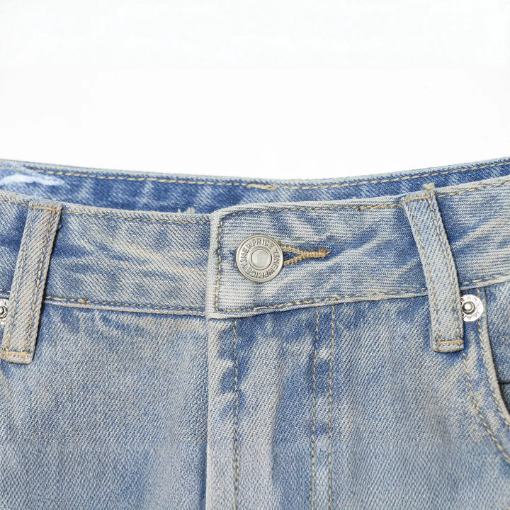 Damen High Waist Jeans mit weitem Bein, Destroyed-Details und Nietenapplikation Echo Archiv