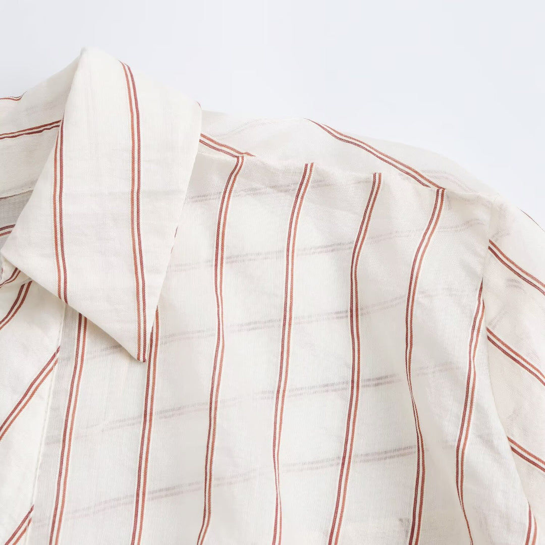 Damen Gestreifte Bluse mit Knotenfront und Hemdkragen Echo Archiv