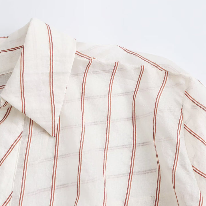 Damen Gestreifte Bluse mit Knotenfront und Hemdkragen Echo Archiv