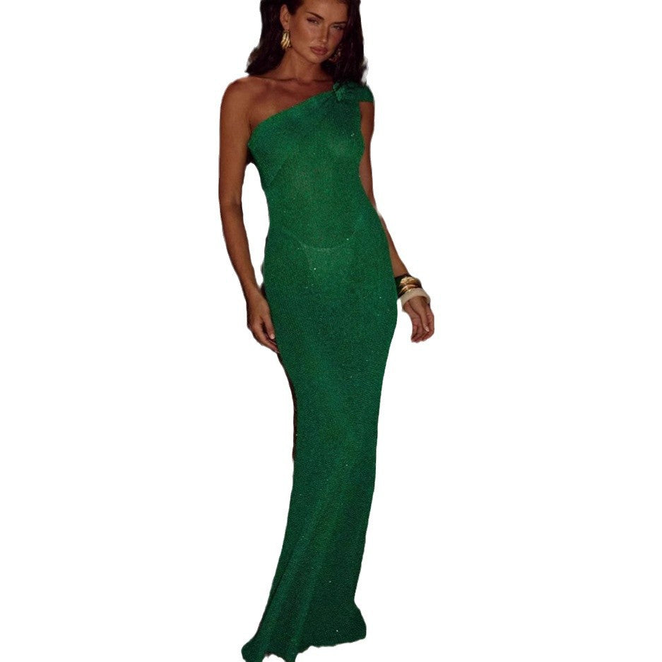 Damen Elegantes asymmetrisches Maxikleid aus Netz Echo Archiv