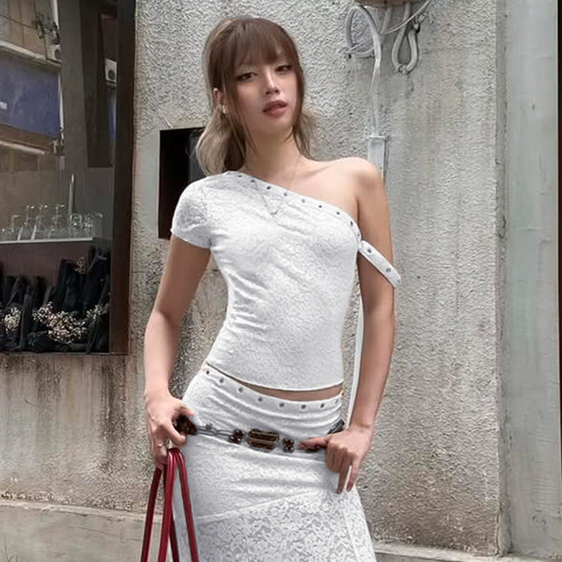 Damen elegantes Oberteil aus zarter Spitze mit kurzem Ärmel und aufregendem Design Echo Archiv
