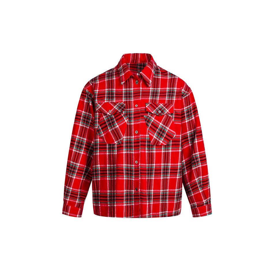 Herren Robustes Karo‑Flanell Shirtjacke mit geknöpften Klappentaschen Echoarchiv