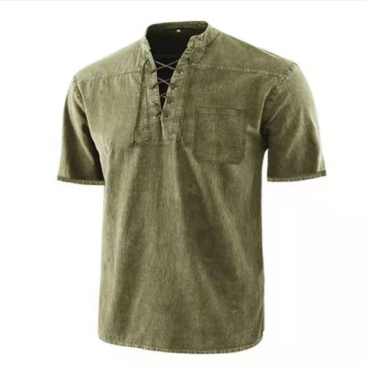 Herren Kurzarm Hemd mit modernem Schnürdesign und Brusttasche Echoarchiv