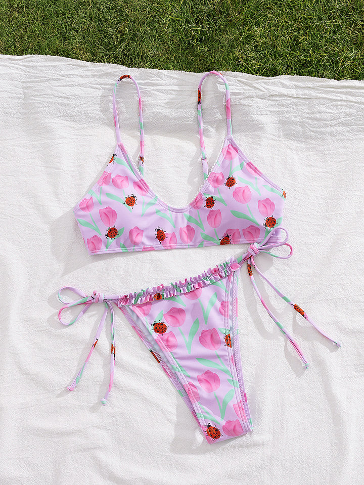 Damen Triangel-Bikini mit buntem Blütenmotiv und verstellbaren Bindebändern Echo Archiv