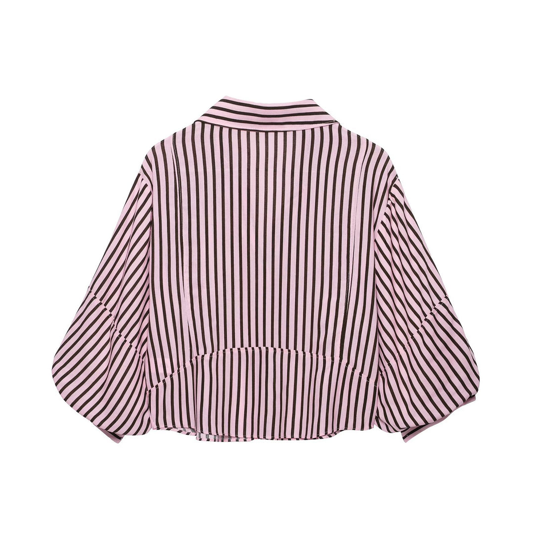 Damen Gestreifte Oversize-Bluse mit Ballonärmeln und durchgehender Knopfleiste Echo Archiv