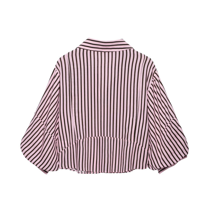 Damen Gestreifte Oversize-Bluse mit Ballonärmeln und durchgehender Knopfleiste Echo Archiv