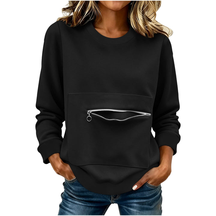 Damen locker geschnittenes Sweatshirt mit Frontreißverschlusstasche und Rundhalsausschnitt – Avérine