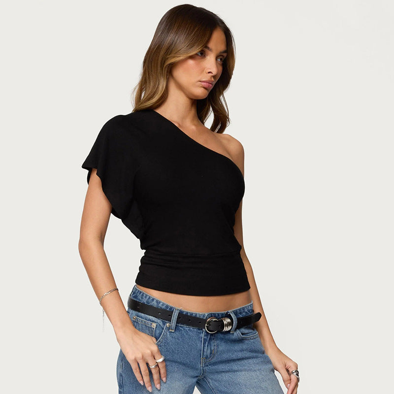 Damen asymmetrisches Oberteil mit gestreiftem Design und fließendem Stoff Echo Archiv