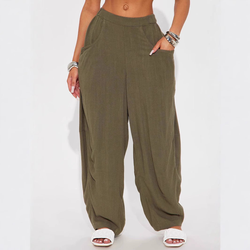 Damen Weite Relax-Hose mit hohem Komfortbund, tiefen Eingrifftaschen & lockerem Palazzo-Schnitt – Avérine