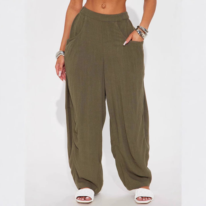 Damen Weite Relax-Hose mit hohem Komfortbund, tiefen Eingrifftaschen & lockerem Palazzo-Schnitt – Avérine