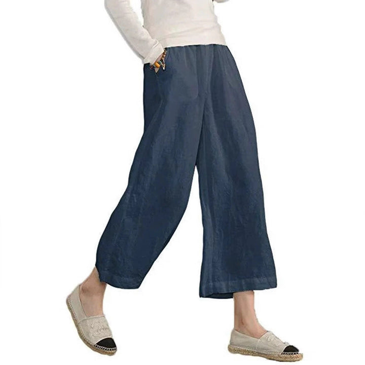 Damen weite Leinenhose mit seitlichen Taschen und elastischem Bund Echoarchiv