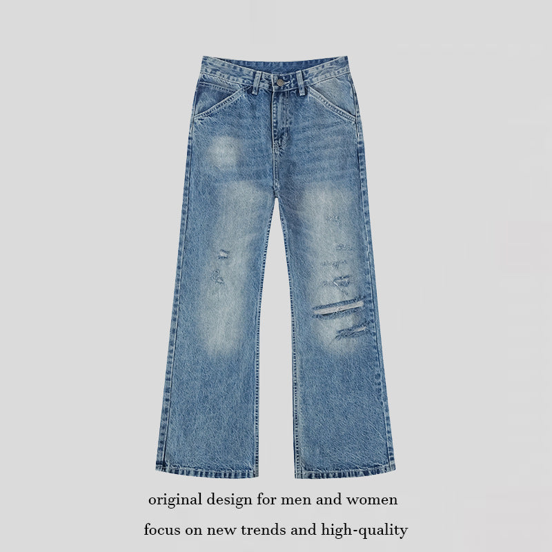 Damen Weite Distressed Denim-Jeans im Palazzo-Schnitt Echoarchiv