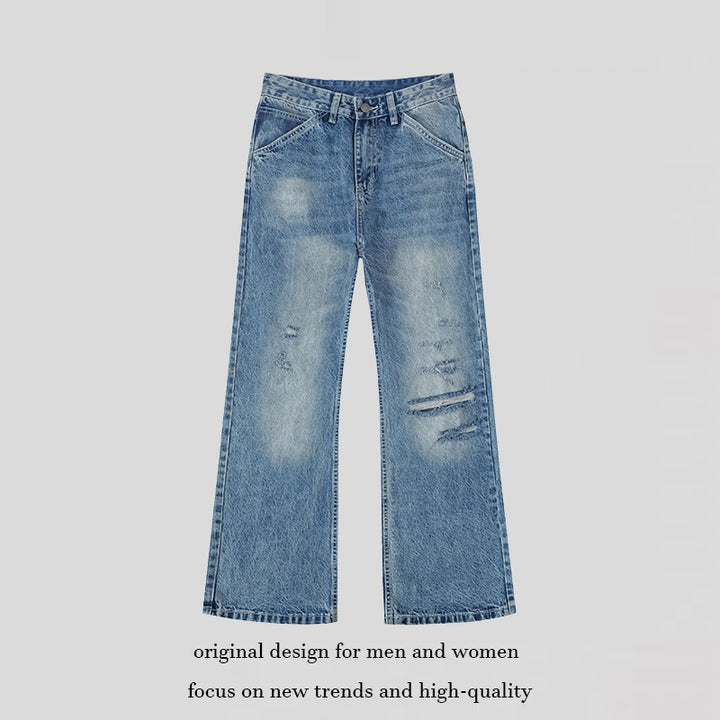 Damen Weite Distressed Denim-Jeans im Palazzo-Schnitt Echoarchiv