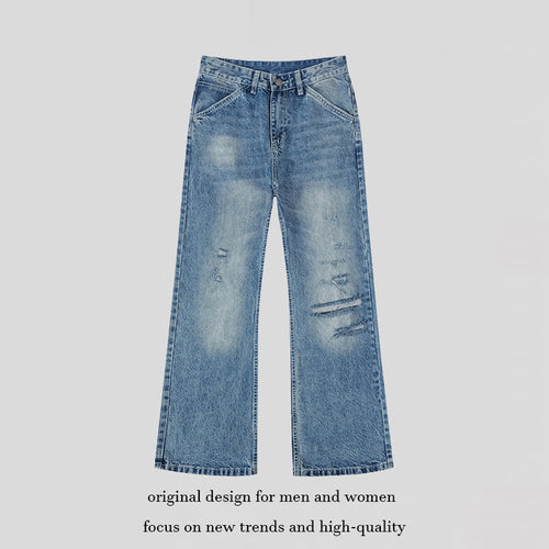Damen Weite Distressed Denim-Jeans im Palazzo-Schnitt Echoarchiv