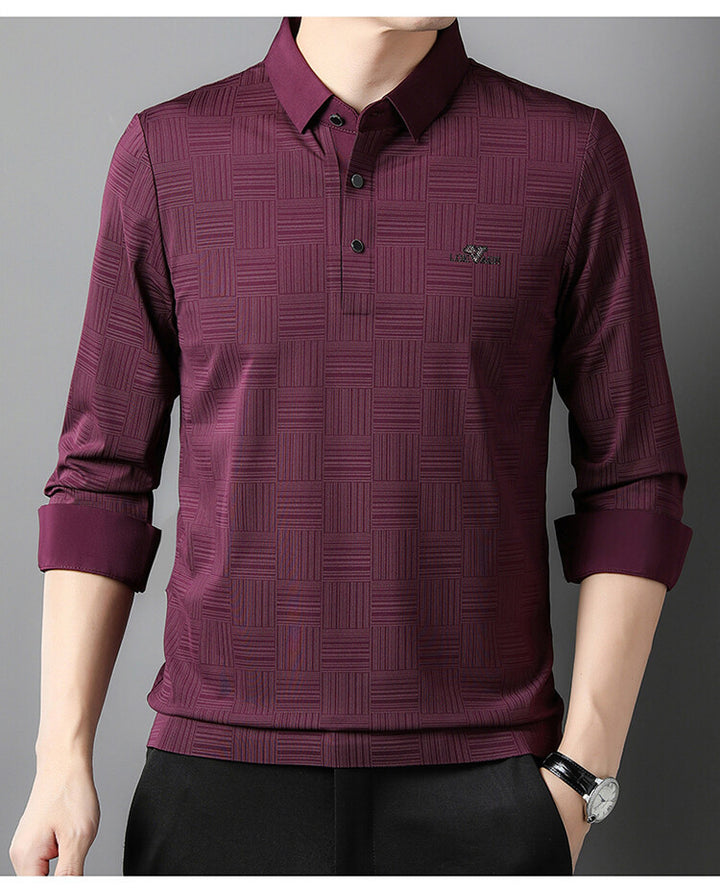 Herren modisches Langarm Poloshirt mit strukturiertem Design Echoarchiv