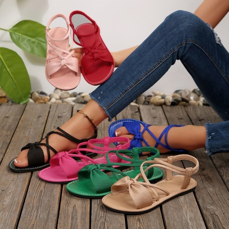Damen Zarte Römersandalen mit Schleifen-Detail und verstellbaren Schnürriemen Echo Archiv