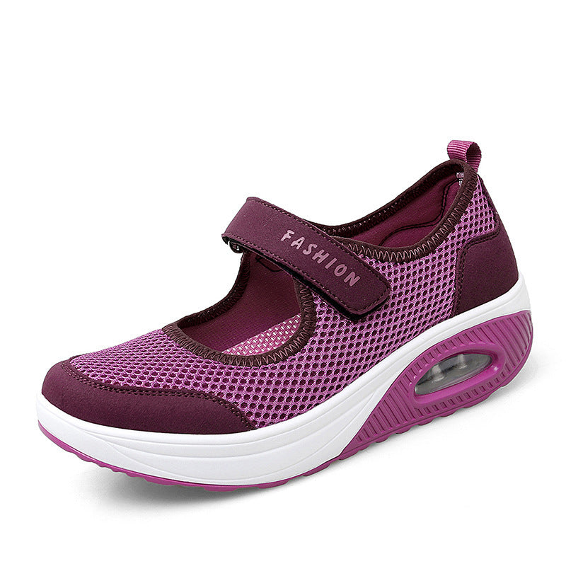 Damen Sportliche Mary-Jane Wedgesneaker mit Luftpolster und atmungsaktivem Mesh – Névara