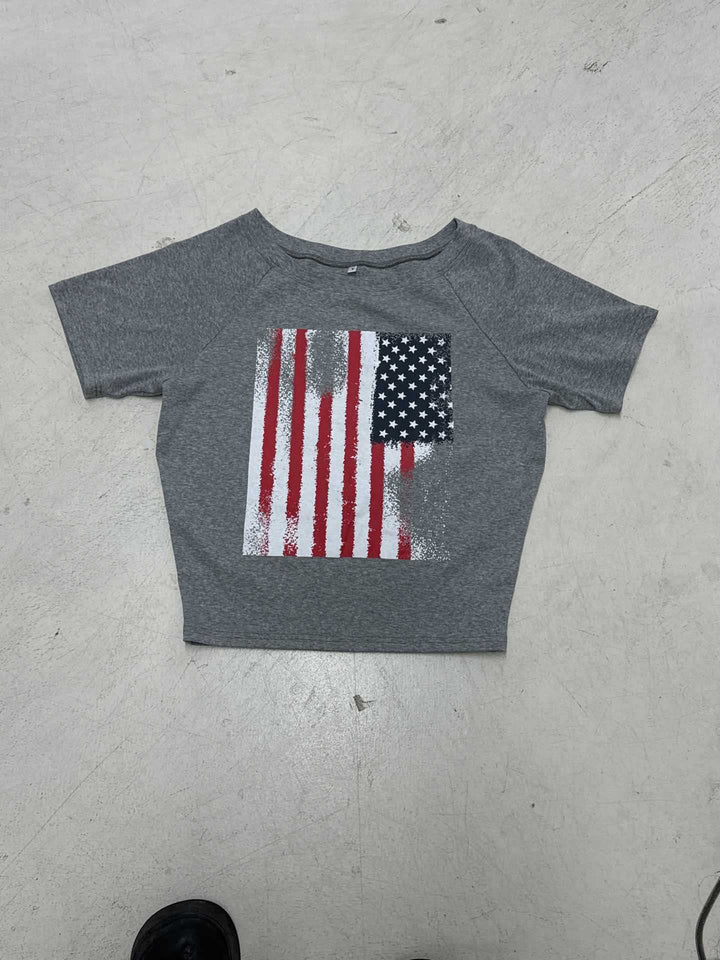 Damen lässiges T-Shirt mit amerikanischem Flaggen-Design und weichem Baumwollmaterial Echo Archiv