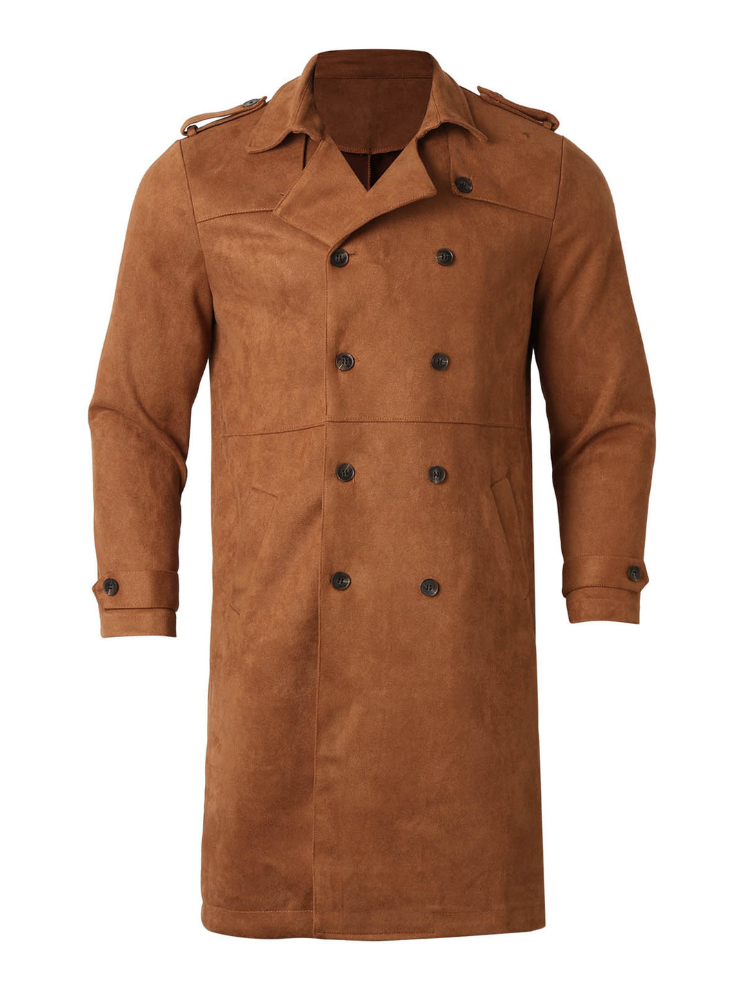 Herren Elegante Suede Trenchcoat mit doppelter Knopfleiste und praktischen Taschen Echoarchiv