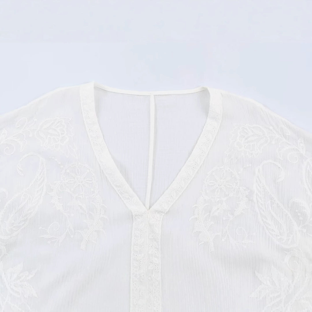 Damen Bestickter Kaftan‑Kimono mit V‑Ausschnitt und fließender Poncho‑Silhouette Echo Archiv