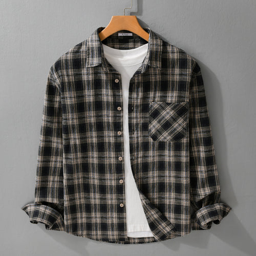 Herren Kariertes Flanell-Überhemd im Vintage‑Look mit aufgesetzter Brusttasche und legerer Passform Echoarchiv