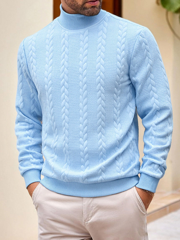 Herren grobgestrickter Zopfstrickpullover mit halbem Stehkragen und elastischen Rippbündchen – Norvane
