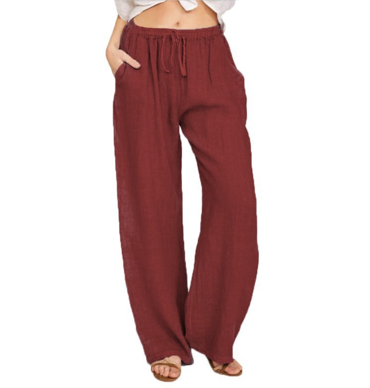 Damen luftige Palazzo-Hose mit Tunnelzugbund, elastischem Taillenabschluss und seitlichen Eingrifftaschen – Avélisse