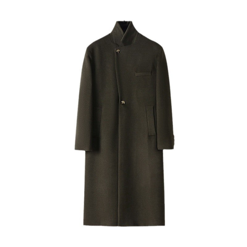 Herren Eleganter langer Einreiher-Wollmantel mit schmalem Revers und taillierter Silhouette Echoarchiv