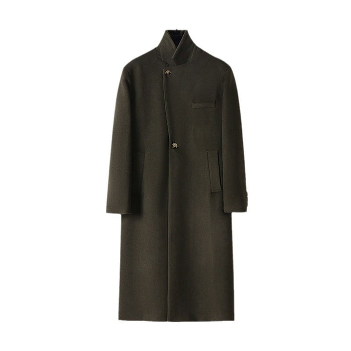 Herren Eleganter langer Einreiher-Wollmantel mit schmalem Revers und taillierter Silhouette Echoarchiv