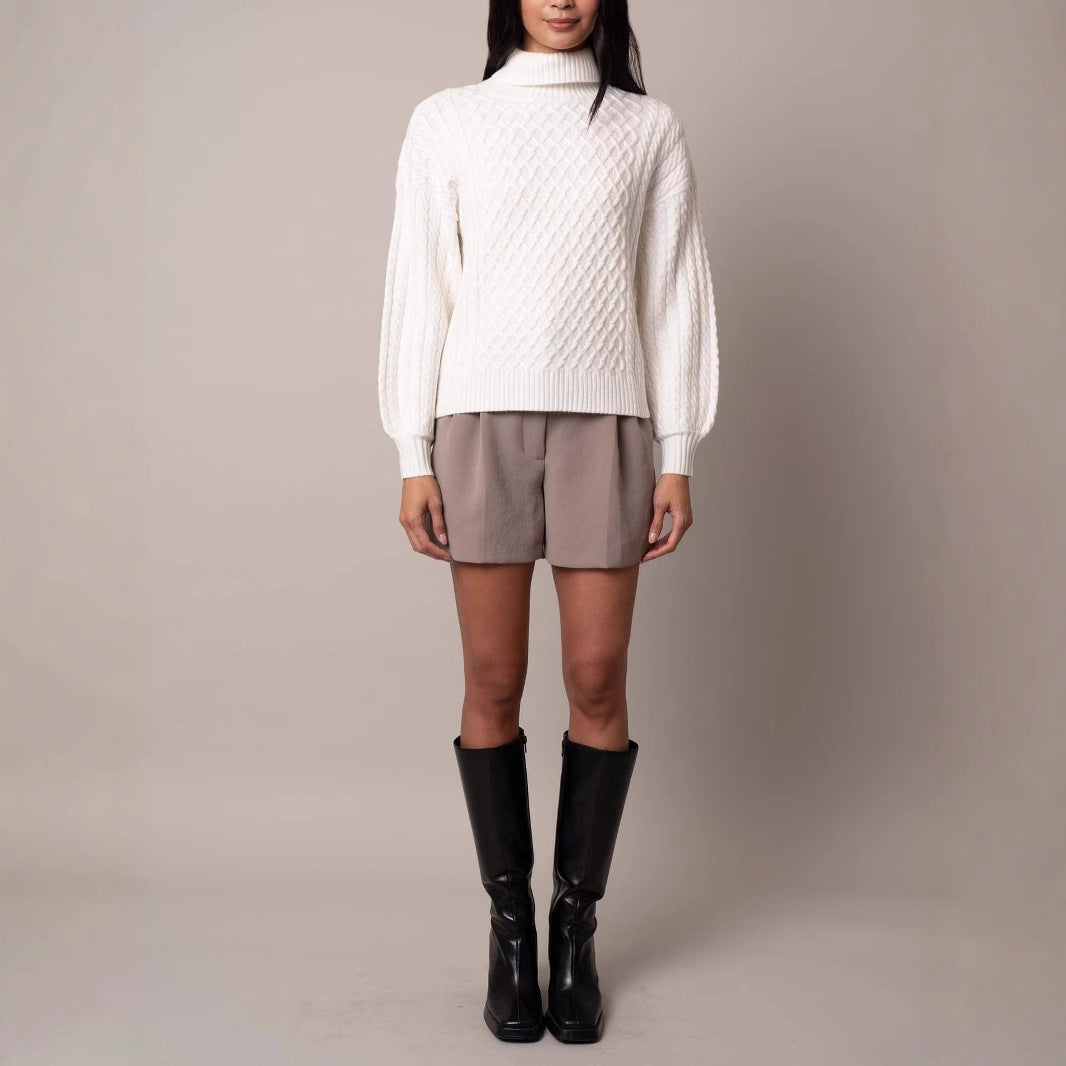 Damen Modischer Strickpullover mit hohen Kragen – Mavelle