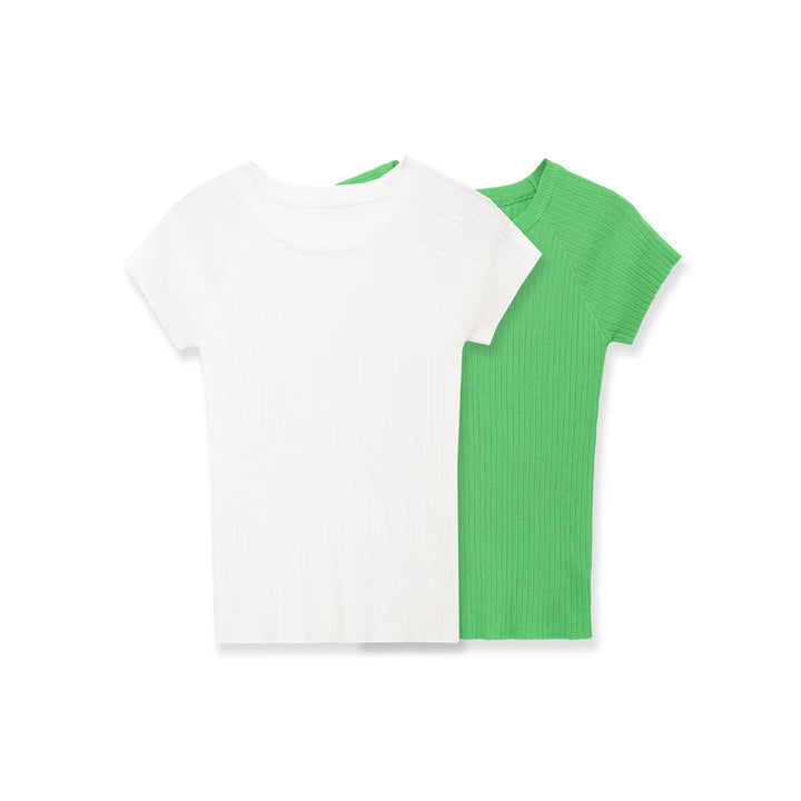 Damen figurbetontes Ripp-T-Shirt mit kurzen Ärmeln Echo Archiv