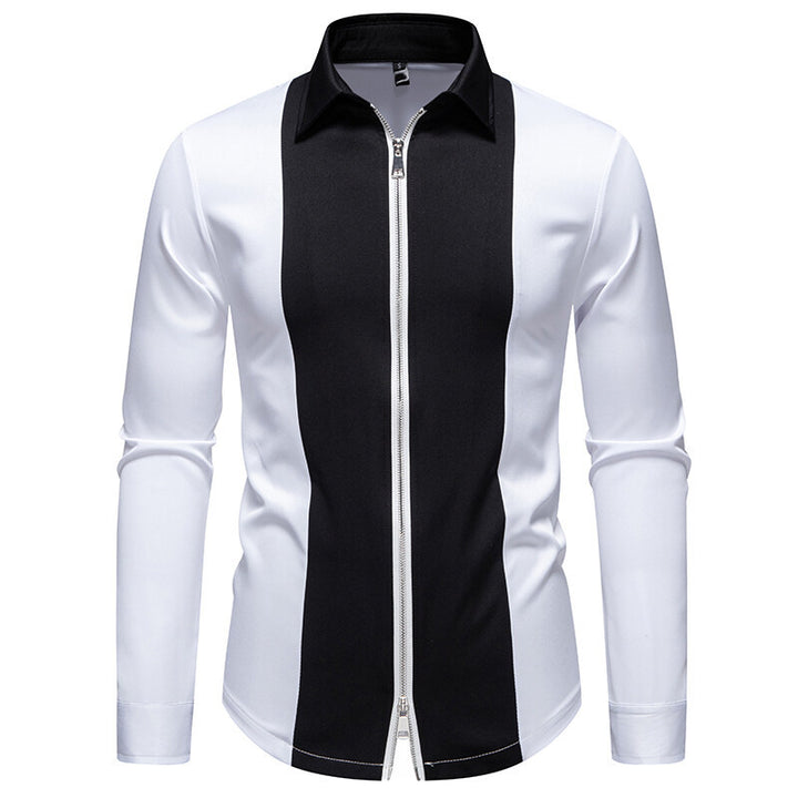 Herren modisches Langarmshirt mit stylischem Stehkragen und kontrastierenden Paspeln Echoarchiv