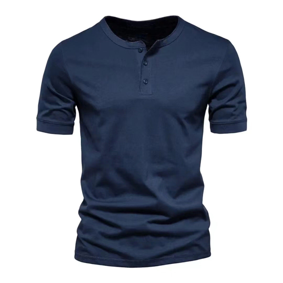Herren nan tailliertes Kurzarm-Henleyshirt aus Baumwollmix mit Knopfleiste Echo Archiv