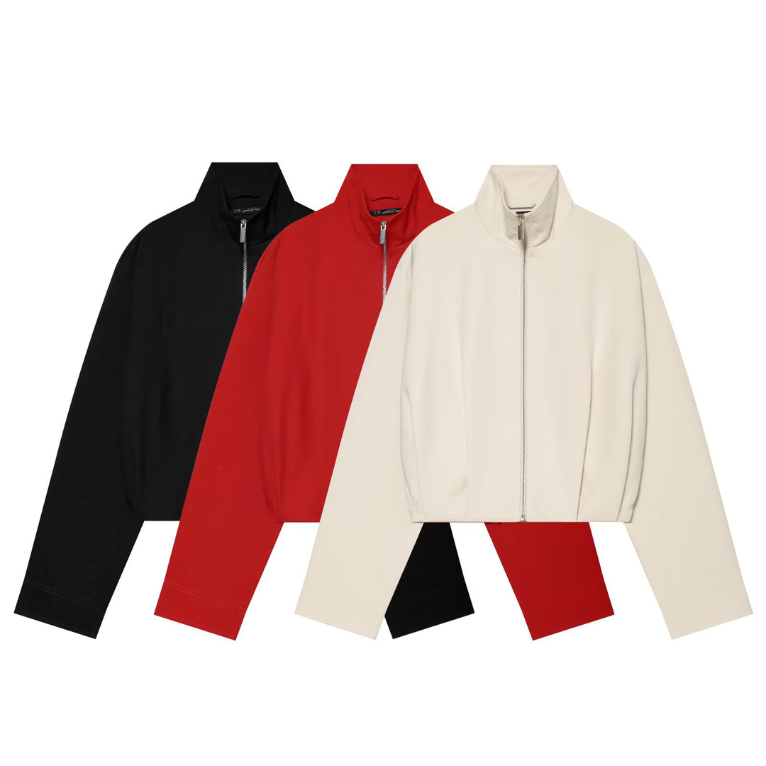 Damen Cropped Blousonjacke mit hohem Stehkragen, kastiger Silhouette und durchgehendem Metallreißverschluss Echo Archiv