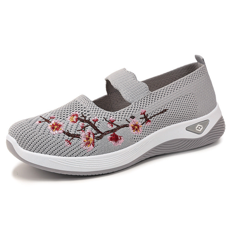 Damen nan bestickter Komfort-Ballerina mit elastischem Mary-Jane-Riemen, atmungsaktivem Strickoberteil und stoßdämpfender EVA-Keilsohle Echo Archiv