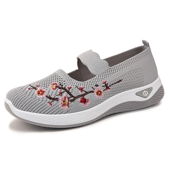 Damen nan bestickter Komfort-Ballerina mit elastischem Mary-Jane-Riemen, atmungsaktivem Strickoberteil und stoßdämpfender EVA-Keilsohle Echo Archiv
