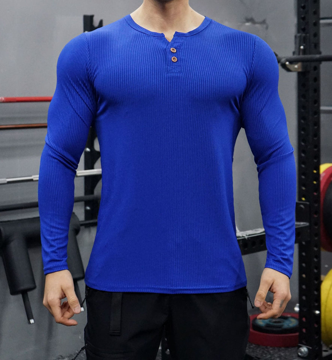 Herren Langarmshirt mit Rippstruktur und Knopfleiste Echoarchiv
