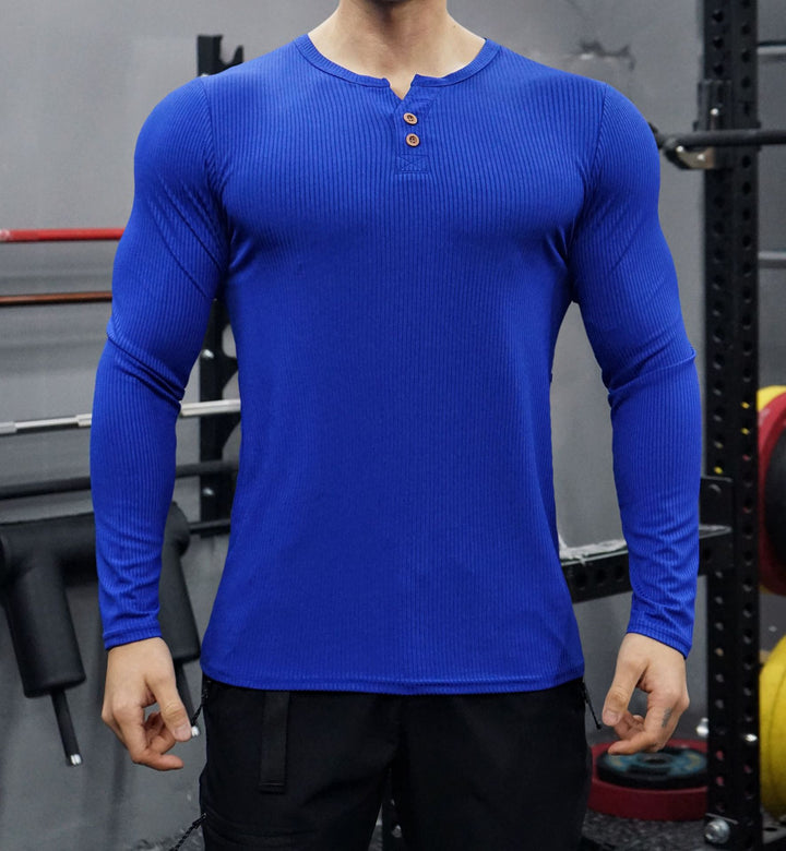 Herren Langarmshirt mit Rippstruktur und Knopfleiste Echoarchiv