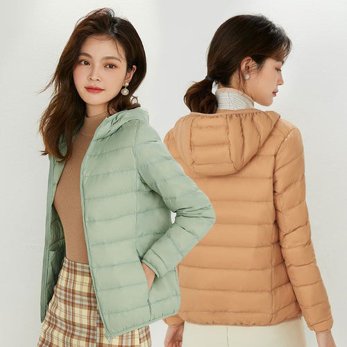 Damen Ultraleichte gesteppte Kapuzenjacke mit ultraflacher Thermowatte Echoarchiv