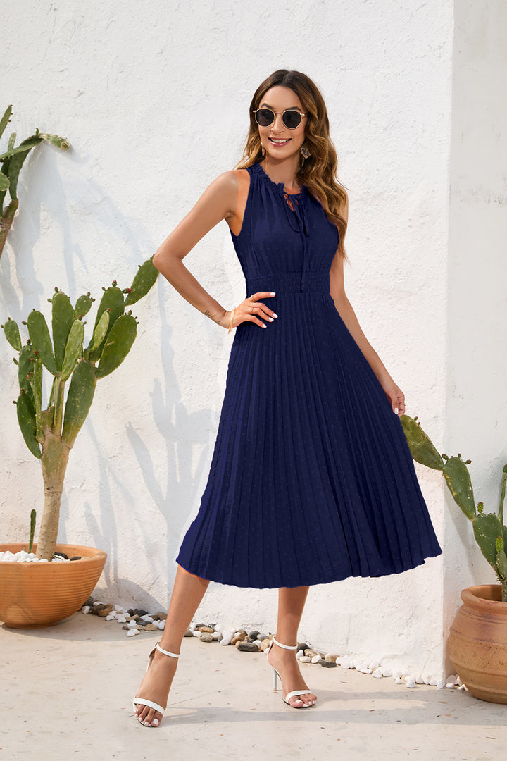 Damen Plissiertes Midikleid mit elegantem Schlitz und verstellbarem Kragen Echo Archiv