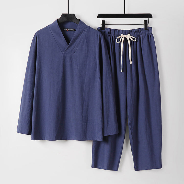 Herren Leichtes, weites Loungewear-Set mit V-Ausschnitt und Kordelbund Echoarchiv