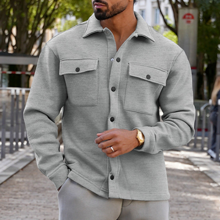 Herren nan schwere Baumwoll-Übergangsjacke im Shacket-Stil mit Druckknöpfen und Pattentaschen Echo Archiv