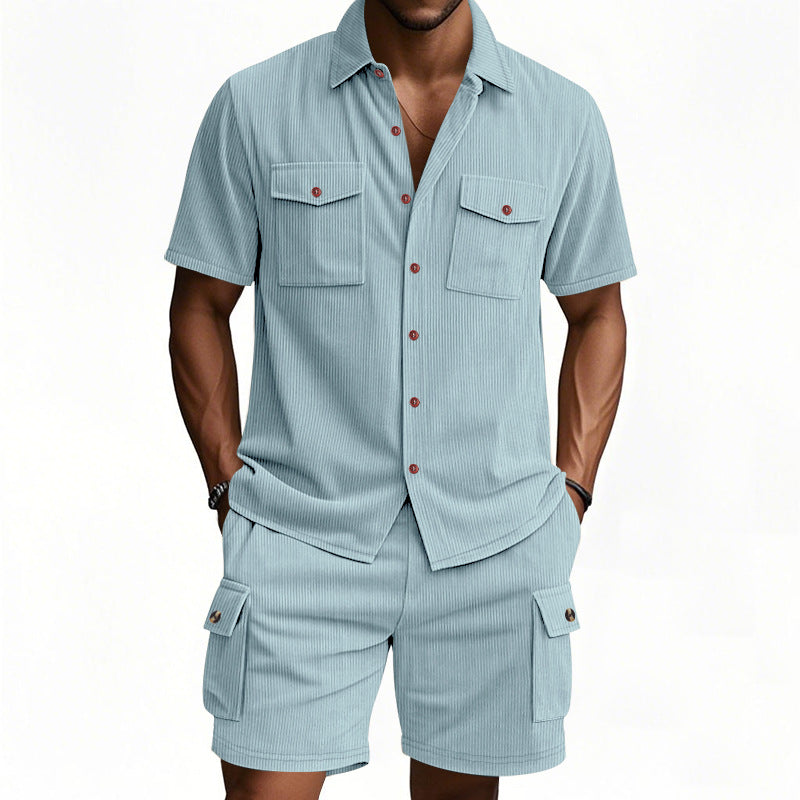 Herren Freizeithemd und Shorts-Set mit lässigem Design und praktischen Taschen Echoarchiv
