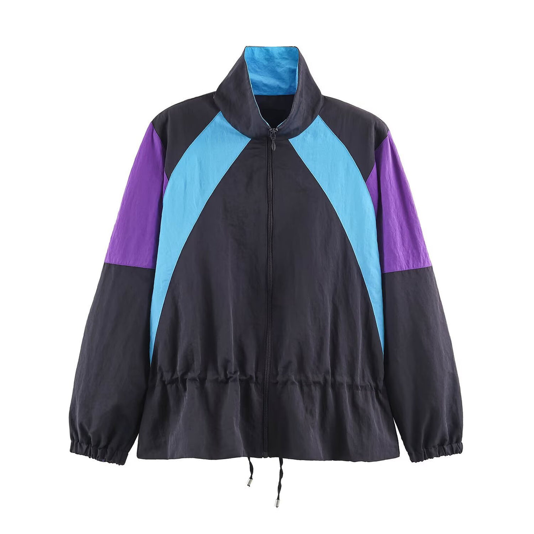 Damen Retro-Colorblock Windbreaker mit Tunnelzug und Stehkragen Echoarchiv