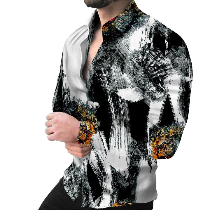 Herren Kreatives Langarmhemd mit auffälligem Tiermotiv Echoarchiv